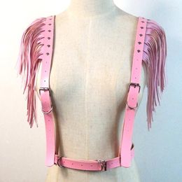 Belts Sexy Women Suspenders Chest Leather Belt Harajuku Gothic Lingerie Adjustable Bondage Holographic Metal Chain Tassel Harness