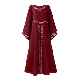 Casual Dresses 2022 Ladies Fashion Sleeveless Big Hem Long Dress Women's Halloween Retro Sleeve Embroidered Flare Slim