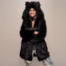 Women's Fur 2022 Winter Faux Coat Long-sleeved Hooded Thick Warm Slim-fit Jacket Leopard Print Catwalk