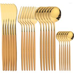 Flatware Sets Terprun 24Pcs Orange Gold Cutlery Set Stainless Steel Tableware Mirror Western Dinnerware Knife Fork Spoons Kitchen Dinner