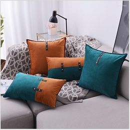 Pillow Orange Green Velvet Pieced Home Decor Cover PU Decoration Velour Sofa 30X50CM/45X45CM