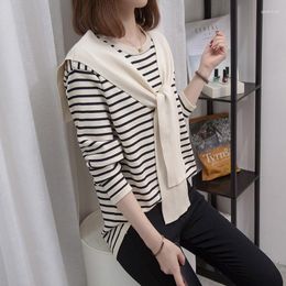 Women's Sweaters 2022 Autumn Striped Knitted Woman Shawl Patchwork Fashion Pullovers Jumpers Vintage Tops Female Clothing
