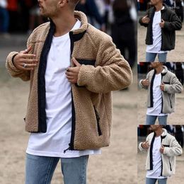 Men's Jackets Men's 2022 Hip Hop Streetwear Men Winter Long Sleeve Stand Collar Faux Fleece Zipper Pocket Warm Coat Jacket