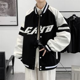 Mens Jackets Autumn Men Harajuku Baseball Jacket Letter Splicing Air Pilot Bomber Overcoat Coats Hip Hop Male College Varsity 220930