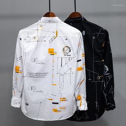 Men's Casual Shirts 2022 Spring Men Print Pure Cotton Long Sleeve Button Up Mathematical Formula Handsome Loose Pocket Workwear L853