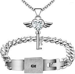 Link Bracelets Key And Lock Necklace For Couples Lover Boyfriend Girlfriend Pendant Titanium Steel Friendship His Hers