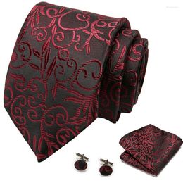 Bow Ties Paisley Neck Tie Red Blue Gravatas Hanky Cufflinks Set Handmade Silk For Men Fashion Floral Necktie Corbata