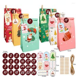 Gift Wrap 24 Sets Xmas Advent Calendar Bag Kraft Paper Christmas Candy Packaging Child Party Home Decoration