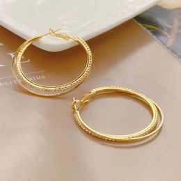 Hoop Earrings SRCOI Diameter 45 MM Zircon Round Double Layered Twisted Medium Circle For Women Party Jewellery Accessory