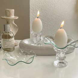 Candle Holders Decorative Glass Taper Holder Clear Tealight Candlestick For Table Centerpieces Novelty Egg Shaped Scented