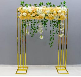 Shiny Gold Metal Frame Wedding Decoration Fabric Rack Backdroppar D￶rr Square Flower Row Arch Screen Bakgrund Hem Sk￤rm Party Decor Floral Display Shelf T102