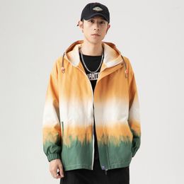 Men's Jackets Street Gradient Color Simple Hooded Jacket Men's Fashion Casual Loose Spring And Autumn Japanese Wind Breaker Men