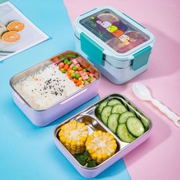 Dinnerware Sets Microwave Bento Box For Kids Children Picnic School Portable Stainless Steel Lunch Double Layer Cartoon Container
