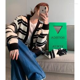 Women's Hoodies Black And White Stripes Colour V-neck Long-Sleeve Cardigan Sweater Female 2022 Autumn Korean Style Of Design Nuyoah