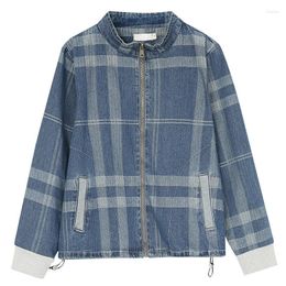 Women's Jackets Women's Plaid Tassel Denim Jacket Women Oversized Vintage Spring Autumn Chic Oblique Zipper Bomber Varsity Jean Coat