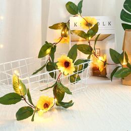 Strings 30LED Green Leaf Sunflower Home Decoration Light String Simulation Flower Decorative Rattan