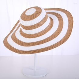Berets Women's Beach Straw Hats Girls Outdoor Striped Patchwork Sun Visor Summer Adult Flap Large Brim Cap Gorras