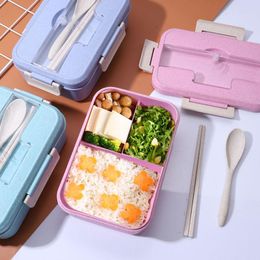 Dinnerware Sets Portable Lunch Box Microwave Heating Wheat Straw Bento With Spoon Chopsticks Storage Container Kids Picnic