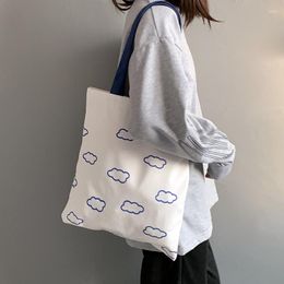 Evening Bags 2022 Spring Autum Women Canvas Shopping Printing Tote Casual Eco Cotton Cloth Shoulder Shopper Bag