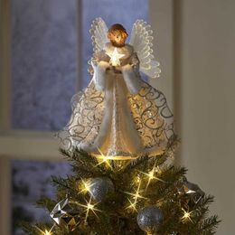 Décorations de Noël 25 22cm Décoration d'arbre de Noël Golden Mtise Angel Doll Treop Star LED Glowing Christmas Tree Decoration Decoration Holiday Decor T220929