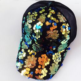 Ball Caps Summer Breathable Net Cap Sequins Reflective Outdoor Women Baseball Korean Style Cotton Adjustable UV Protection Sun Hat