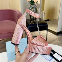 crystals summer runway gladiator sandals 22ss design platform walking slippers shoes high heeled dress wedding party pumps shoes open toe beach slides mujers