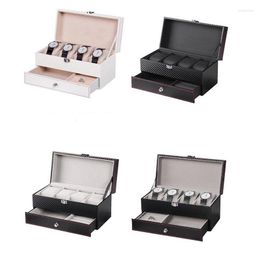 Watch Boxes 4 Grids Carbon Fibre PU Double Layer Box Display Case Holder Organiser Jewellery For Wedding Decoration