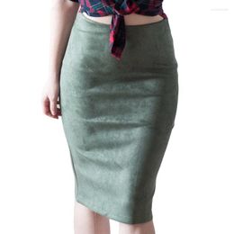 Skirts Fashion Empire 2022 Spring Faux Suede Pencil Skirt High Waist Bodycon Split Thick Stretchy