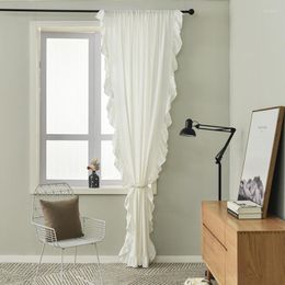 Curtain 1.5M Width Nordic Cotton Folds Ruffled Semi-shading Pure Color Bedroom