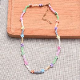 Choker Bohemian Multicolor Acrylic Flowers Seeds Beads Necklace Women Girls Gift Colourful Handmade DIY Children Kids