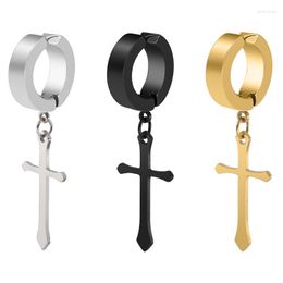 Backs Earrings Fashion Drop Cross God Earring For Men 1 Pairs Unique Gold Black Silver Colour Clip Male Punk Cool Jewellery