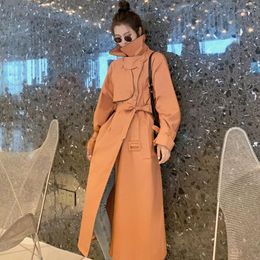 Women's Trench Coats Women's Long Orange Windbreaker With Belt 2022 Autumn Fashion Loose Double Breasted Coat Femme Outerwear Abrigo