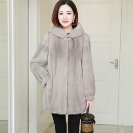 Women's Fur 2022 Winter Faux Jacket Women Imitation Mink Velvet Hooded Coat Mid-length Loose Warm Outwear Female70