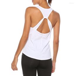 Women's Tanks Women Workout Tank Tops Back Cutout Sleeveless Sports Activewear Gym Athletic Running Shirts Loose Fit Solid Colour