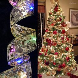 Strings Christmas Decoration LED Ribbon Bows Lights Tree Ornaments 2022 Year For Home Navidad Gift Wedding Decorations