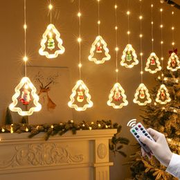 Curtain Lights LED String Christmas Decor Star Light with Ornament Toy Window Lights USB 8 Working Modes