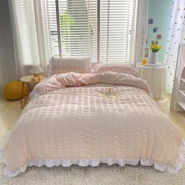 Bedding Sets 2022 Princess Style Luxury Household 4pcs Of Pure Colour Lace Korean Duvet Cover Bed Linen El Simple Set
