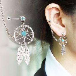 Stud Earrings Earring Dangle Dream Catcher Stainless Steel Piercing Bar With Crystal Gems Ear Chain Nickel-free Classic Fashion Jewelry