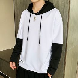 Patchwork Hoodies Spring and Autumn Casual Tops Men Punk Style Sweatshirts With Hood Men Long Sleeve Shirts