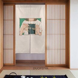 Cotton Linen Print Noren: Japanese Door Blackout Curtains - Brand Girl's Glasses Off, Korea Pattern - Restaurant Ornament
