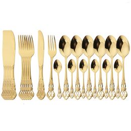 Flatware Sets Gold 24Pcs Vintage Dinnerware Set Stainless Steel Dinner Knife Fork Teaspoon Cutlery Western Kitchen Luxury Tableware