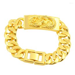 Link Bracelets Mens Wrist Chain Yellow Gold Filled Cool Bracelet Solid Fashion Jewelry Dragon Pattern