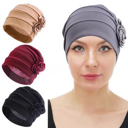 Muslim Caps Fashion Women's Hijabs Flower Muslim Islamic Hijab Hat Beanies Hiar Loss Cancer Chemo Cap Ladies Bandana Head Cover