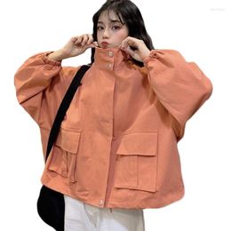 Women's Trench Coats Women's 2022 Spring Autumn Short Workwear Jacket Female Student Korean Loose Stand Collar Coat Womens Casual Parka