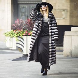 Women's Fur Women's & Faux FURSARCAR 2022 Luxurious Winter Jacket Natural Real Rex Coat With Collar Fashion 120cm Long Outwear