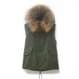 Women's Fur Man And Woman's Real Furs Collar Off Sleeve Raccoon Parka Fashion Bodycon Waistcoat Short Style Hooded Coat