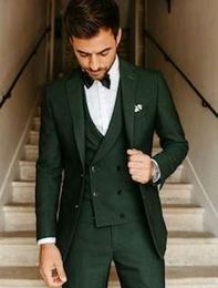 Brand New Dark Green Groom Tuxedos Notch Lapel Groomsmen Wedding Dress Excellent Man Jacket Blazer 3 Piece Suit