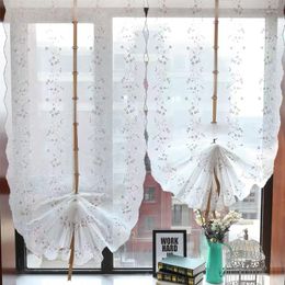 Curtain Punch-free White Organza Lilac Embroidery Adjustable Height Roman Kitchen/Bedroom Decorative Translucidus