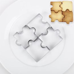 Baking Moulds 4Pcs 3D Stainless Steel Cookie Puzzle Shape Cutters Toast Cutter DIY Biscuit Dessert Bakeware Cake Fondant Mold Tools