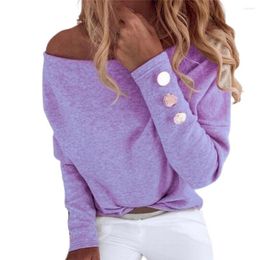 Women's Blouses Off Shoulder Strapless Women Blouse Buttons Decorate Autumn 2022 Shirts Solid Color Long Sleeve Elegant Pullover Top